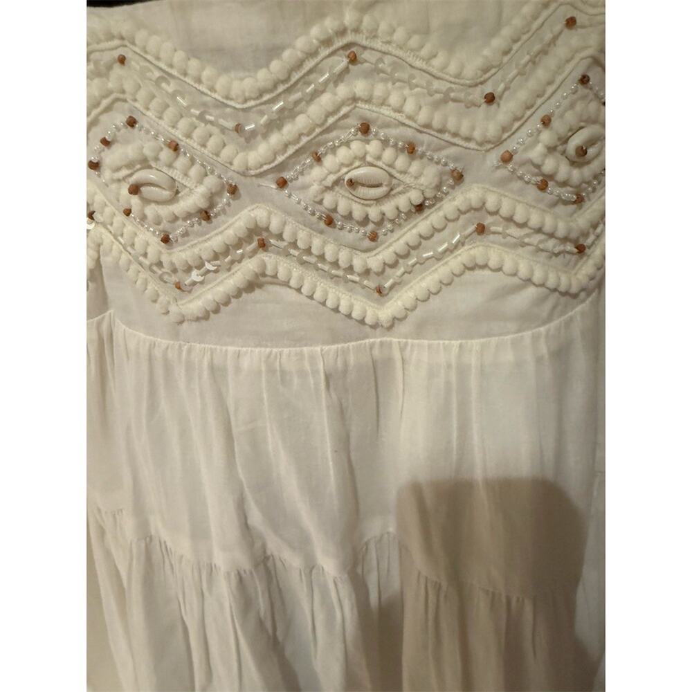 Zara Mini Sundress Womens Size L Ivory Beaded Smocked Tiered Boho Summer - Picture 2 of 6